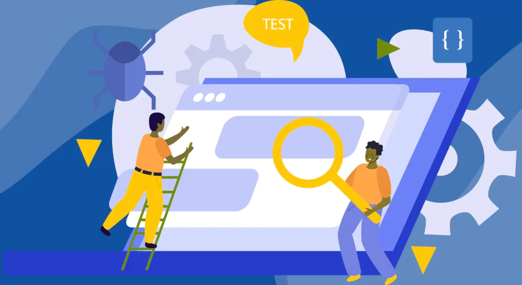 Two people working on a giant screen using tools.