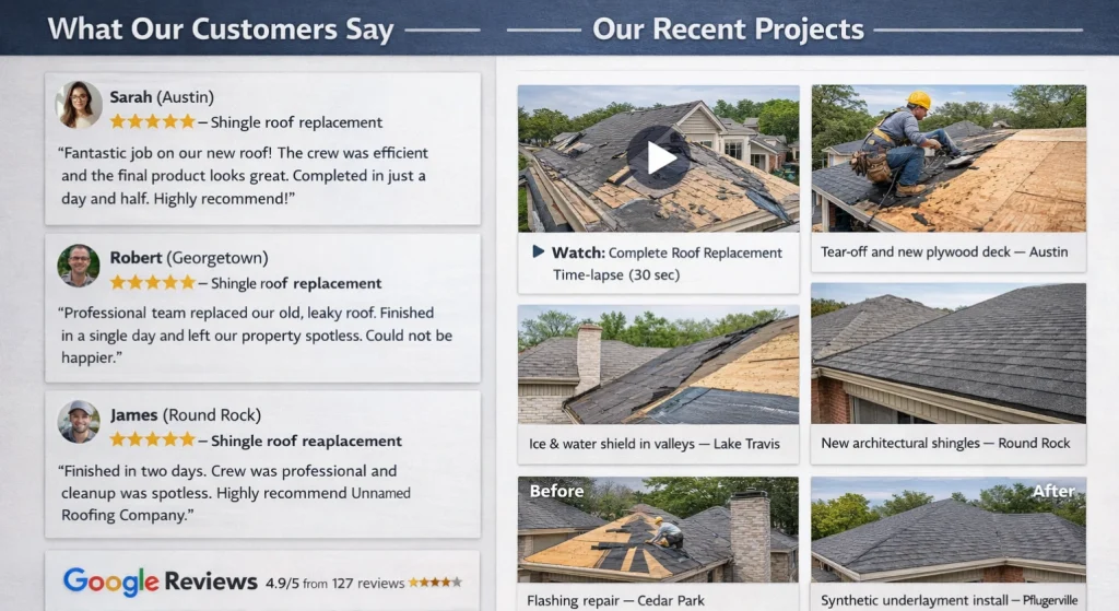 Testimonials, Reviews, and Photos of Successful Roof Jobs