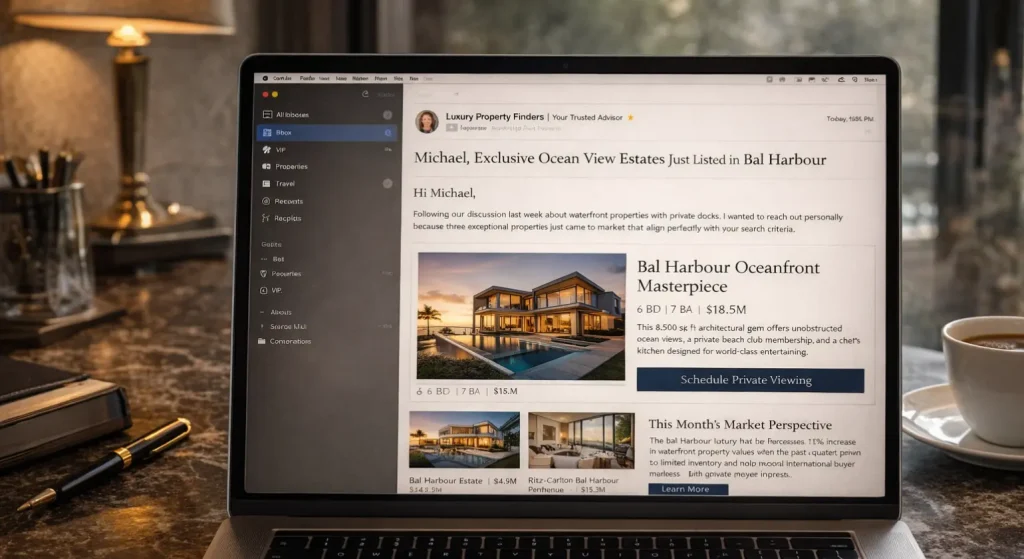 A view of an Email Marketing where Personalization done to sell luxry homes.