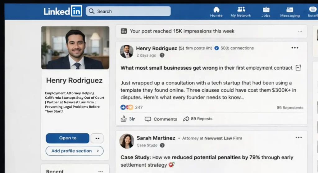 Showing an account of lawyer for LinkedIn marketing