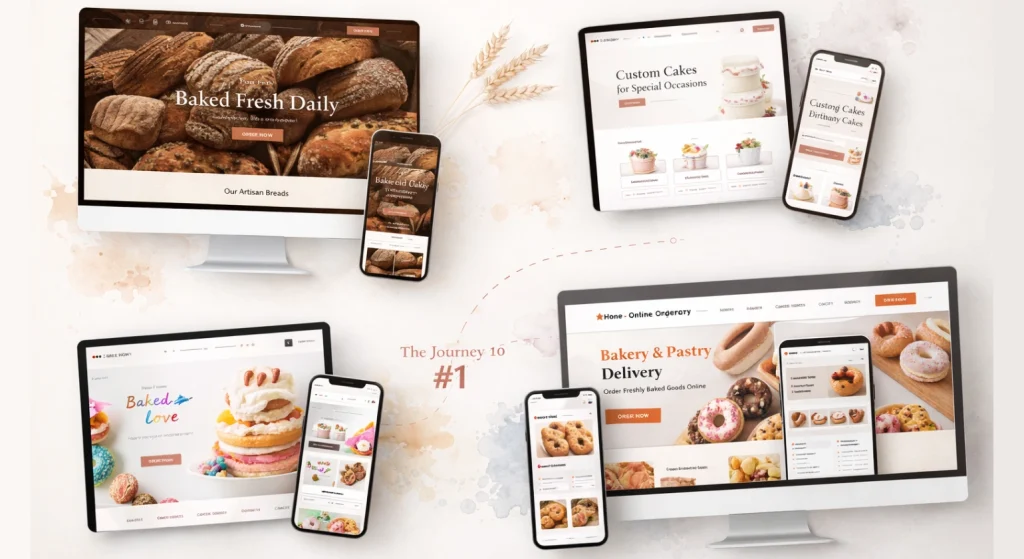 Multiple examples of baking websites are shown