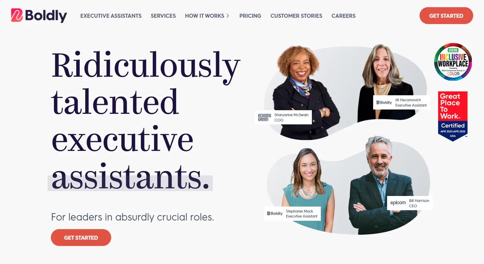 Boldly premium virtual assistant company homepage — W2 executive assistant services